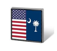 U.S. And South Carolina State Flag Square Shape Brooches Pins Lightweight Metal Lapel Pin Memorial Badges Jewelry Gift