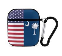 U.S. And South Carolina State Flag Stylish Case Cover Compatible with AirPods 1&2 Hard PC Protector with Keychain