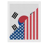 U.S. and South Korea Flag Diamond DIY Painting Kits Round Full Drill Digital Art Craft for Home Office Wall Decor 16"x20"