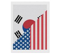 U.S. and South Korea Flag Diamond DIY Painting Kits Round Full Drill Digital Art Craft for Home Office Wall Decor 12"x16"