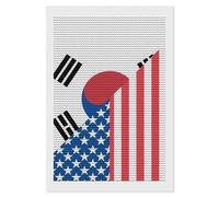 U.S. and South Korea Flag Diamond DIY Painting Kits Round Full Drill Digital Art Craft for Home Office Wall Decor 8"x12"