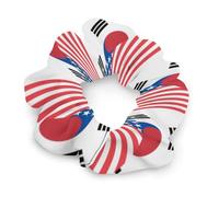 U.S. And South Korea Flag Fashion Scrunchies for Women Satin Hair Elastics & Ties Cute Ponytail Holders