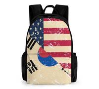 U.S. And South Korea Vintage Flag Casual Travel Backpack for Men Women 16 Inch Lightweight Basic Daypack with Pocket