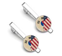U.S. And South Korea Vintage Flag Classic Tie Clips for Men Regular Necktie Bar Pins Suitable for Wedding Business