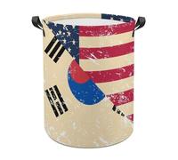 U.S. And South Korea Vintage Flag Cute Laundry Basket with Handle Oxford Foldable Large Hamper for Bedroom Bathroom