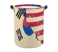 U.S. And South Korea Vintage Flag Cute Laundry Basket with Handle Oxford Foldable Large Hamper for Bedroom Bathroom
