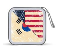 U.S. And South Korea Vintage Flag Trendy CD Case Hard Plastic Portable DVD Storage Binder Wallet for Car Home Office