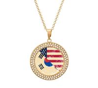 U.S. And South Korea Vintage Flag Women's Diamond Necklace Shiny Rhinestones Pendant Jewel Necklaces Romantic Trendy