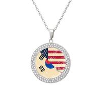 U.S. And South Korea Vintage Flag Women's Diamond Necklace Shiny Rhinestones Pendant Jewel Necklaces Romantic Trendy