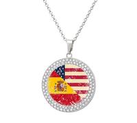 U.S. And Spain Vintage Flag Women's Diamond Necklace Shiny Rhinestones Pendant Jewel Necklaces Romantic Trendy