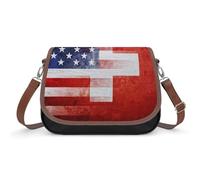 U.S. And Switzerland Flag Fashion Crossbody Handbags for Women Leather Shoulder Bag Purses with Wide Strap