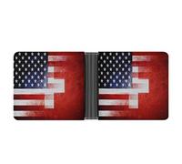 U.S. and Switzerland Flag Leather Bifold Wallet for Men Slim Card Cases with 6 Slots Minimalist Coin Purse