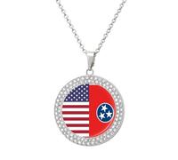 U.S And Tennessee State Flag Shiny Diamond Necklace for Women Personalized Round Pendant Chain Jewel Gift