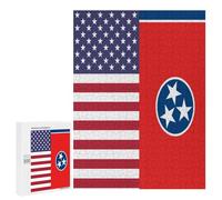 U.S And Tennessee State Flag Vertical Wooden Jigsaw Puzzles for Adults Challenge Intelligent Puzzle Letter on Back Picture Home Decor