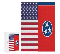 U.S And Tennessee State Flag Vertical Wooden Jigsaw Puzzles for Adults Challenge Intelligent Puzzle Letter on Back Picture Home Decor
