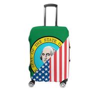 U.S. and Washington State Flag Personalized Luggage Case Cover Funny Travel Accessories Washable Suitcase Protector Fit 19-32 Inch S