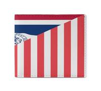 U.S. and Wyoming State Flag Leather Bifold Wallet for Men Slim Card Cases with 2 Slots Minimalist Coin Purs