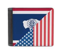 U.S. and Wyoming State Flag Leather Bifold Wallet for Men Slim Card Cases with 6 Slot Minimalist Purse Coin Clip