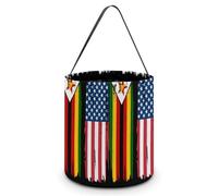 U.S. And Zimbabwe Flag Cute Halloween Candy Bucket Reusable Collapsible Candies Basket Fabric Tote Bags