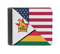 U.S. and Zimbabwe Flag Leather Bifold Wallet for Men Slim Card Cases with 6 Slot Minimalist Purse Coin Clip