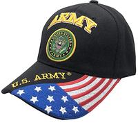 U.S. Army Baseball Caps Hats Military Apparel | Retired Veteran | 3D Embroidered | Adjustable, Black with Flag, One Size