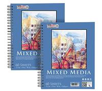 U.S. Art Supply 11" x 14" Mixed Media Paper Pad Sketchbook, 2 Pack, 60 Sheets, 98 lb (160 gsm) - Spiral-Bound, Perforated, Acid-Free - Artist Sketching, Drawing, Painting Watercolor, Acrylic, Wet, Dry