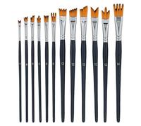 U.S. Art Supply 12 Piece Special Effects Artist Paint Brush Set - Professional Taklon Synthetic FX Brushes, Ribbon, Muti-Liner, Angular - Create Grass, Hair, Fur - Watercolor, Acrylic, Gouache, Oil