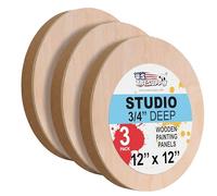 U.S. Art Supply 12" Unfinished Round Birch Wood Panels for Painting, Wooden Canvas 3 Pack of 3/4" Studio Deep, Cradle Boards for Acrylic Pouring, Art, Crafts, Epoxy Resin, Laser Engraving Cutting