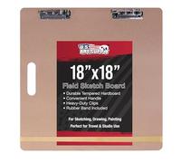 U.S. Art Supply 18" x 18" Artist Sketch Tote Board - Lightweight, Durable Tempered Hardboard with Handle, Metal Clip, Rubber Band for Sketching, Drawing, Painting - Perfect for Travel & Studio Use