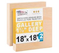 U.S. Art Supply 18" x 18" Unfinished Cradled Wood Panels for Painting, Gallery 1-1/2" Deep (2 Pack) - Artist Depth Wooden Wall Canvases - Mixed-Media Craft, Acrylic, Oil, Encaustic, Paint Pouring