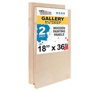U.S. Art Supply 18" x 36" Birch Wood Paint Pouring Panel Boards, Gallery 1-1/2" Deep Cradle (Pack of 2) - Artist Depth Wooden Wall Canvases - Painting Mixed-Media Craft, Acrylic, Oil, Encaustic