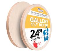 U.S. Art Supply 24" Unfinished Round Birch Wood Panels for Painting, Wooden Canvas 2 Pack of 1-1/2" Gallery Deep, Cradle Boards for Acrylic Pouring, Art, Crafts, Epoxy Resin, Laser Engraving Cutting