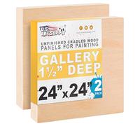 U.S. Art Supply 24" x 24" Birch Wood Paint Pouring Panel Boards, Gallery 1-1/2" Deep Cradle (Pack of 2) - Artist Depth Wooden Wall Canvases - Painting Mixed-Media Craft, Acrylic, Oil, Encaustic