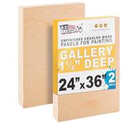 U.S. Art Supply 24" x 36" Birch Wood Paint Pouring Panel Boards, Gallery 1-1/2" Deep Cradle (Pack of 2) - Artist Depth Wooden Wall Canvases - Painting Mixed-Media Craft, Acrylic, Oil, Encaustic