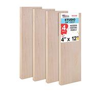 U.S. Art Supply 4" x 12" Birch Wood Paint Pouring Panel Boards, Studio 3/4" Deep Cradle (Pack of 4) - Artist Wooden Wall Canvases - Painting Mixed-Media Craft, Acrylic, Oil, Watercolor, Encaustic