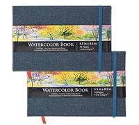 U.S. Art Supply 5.5" x 8.5" Watercolor Book (2 Pack, 76 Sheets Each) - 110lb (230 GSM) Linen-Bound Hardcover Artist Paper Pads - Acid-Free Cold-Pressed Watercolor Paper Pad Mixed Media
