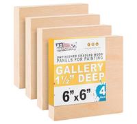 U.S. Art Supply 6" x 6" Unfinished Cradled Wood Panels for Painting, Gallery 1-1/2" Deep (4 Pack) - Artist Depth Wooden Wall Canvases - Mixed-Media Craft, Acrylic, Oil, Encaustic, Paint Pouring