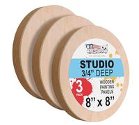 U.S. Art Supply 8" Unfinished Round Birch Wood Panels for Painting, Wooden Canvas 3 Pack of 3/4" Studio Deep, Cradle Boards for Acrylic Pouring, Art, Crafts, Epoxy Resin, Laser Engraving Cutting