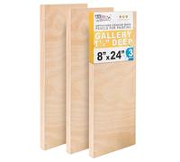 U.S. Art Supply 8" x 24" Unfinished Cradled Wood Panels for Painting, Gallery 1-1/2" Deep (3 Pack) - Artist Depth Wooden Wall Canvases - Mixed-Media Craft, Acrylic, Oil, Encaustic, Paint Pouring