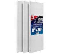 U.S. Art Supply 8 x 36 inch Stretched Canvas for Painting, 12oz Triple Primed, 3-Pack - Professional Artist Quality White Blank 3/4" Profile, 100% Cotton, Heavy-Weight Gesso - Acrylic Pouring, Oil