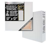 U.S. Art Supply Stretched Canvas for Painting 12" x 12" Museum 2-3/8" Extra Deep Profile, 17oz Acrylic Gesso Triple Primed, Gallery-Style (2 Pack), 100% Cotton, Art Canvases for Painting, Epoxy Resin