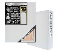 U.S. Art Supply Stretched Canvas for Painting 16" x 20" Museum 2-3/8" Extra Deep Profile, 17oz Acrylic Gesso Triple Primed, Gallery-Style (2 Pack), 100% Cotton, Art Canvases for Painting, Epoxy Resin