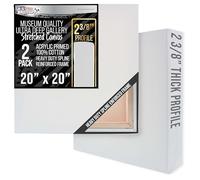 U.S. Art Supply Stretched Canvas for Painting 20" x 20" Museum 2-3/8" Extra Deep Profile, 17oz Acrylic Gesso Triple Primed, Gallery-Style (2 Pack), 100% Cotton, Art Canvases for Painting, Epoxy Resin