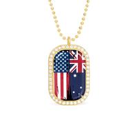 U.S. Australian Flag Funny Pendant Necklace for Women Personalized Fashion Jewelry Diamond Necklaces for Wedding Birthday Gold Silver