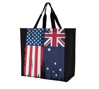 U.S. Australian Flag Novelty Women's Shoulder Tote Bag Shopping Bags Reusable Lightweight Grocery Handbags Travel Storage Pouch