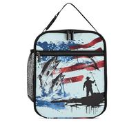 U.S. Bass Fishing Fishermen U.S. Patriotic Lunch Bag Insulated Bento Box Tote Bags Portable Lunchbag for Women Men Work Picnic
