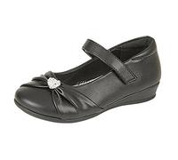 U.S.Brass Paige Touch Fastening Diamante' Shoes - Black Matt PU, Small Kids UK 10 / EU 28