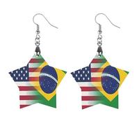 U.S. Brazil Flag Artistic Wooden Earrings Pendant Vintage Earring Hooks Trendy Vacation Dangle Boho Eardrop Circular