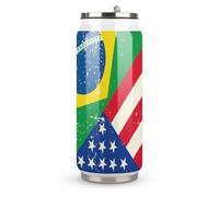 U.S. Brazil Flag Fashion Coke Cup Stainless Steel Insulated Tumbler with Lid and Straw Reusable Drinking Bottle