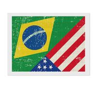 U.S. Brazil Flag Square Diamond Art Kits for Adults 5D DIY Full Drill Painting Gems Wall Arts and Crafts 12"x16"